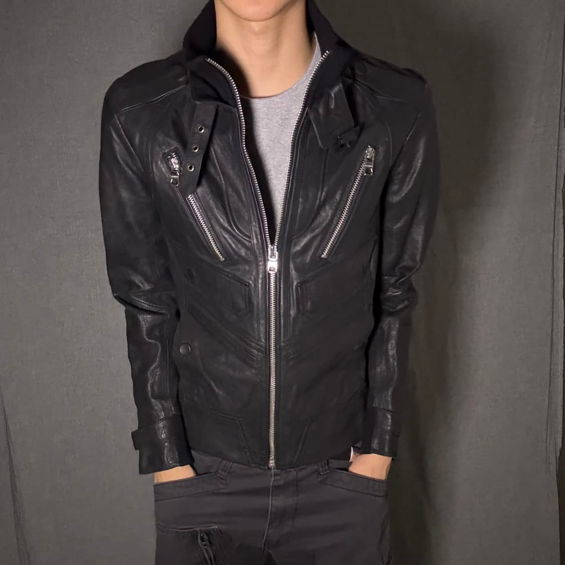 vintage black leather jacket 상품이미지6