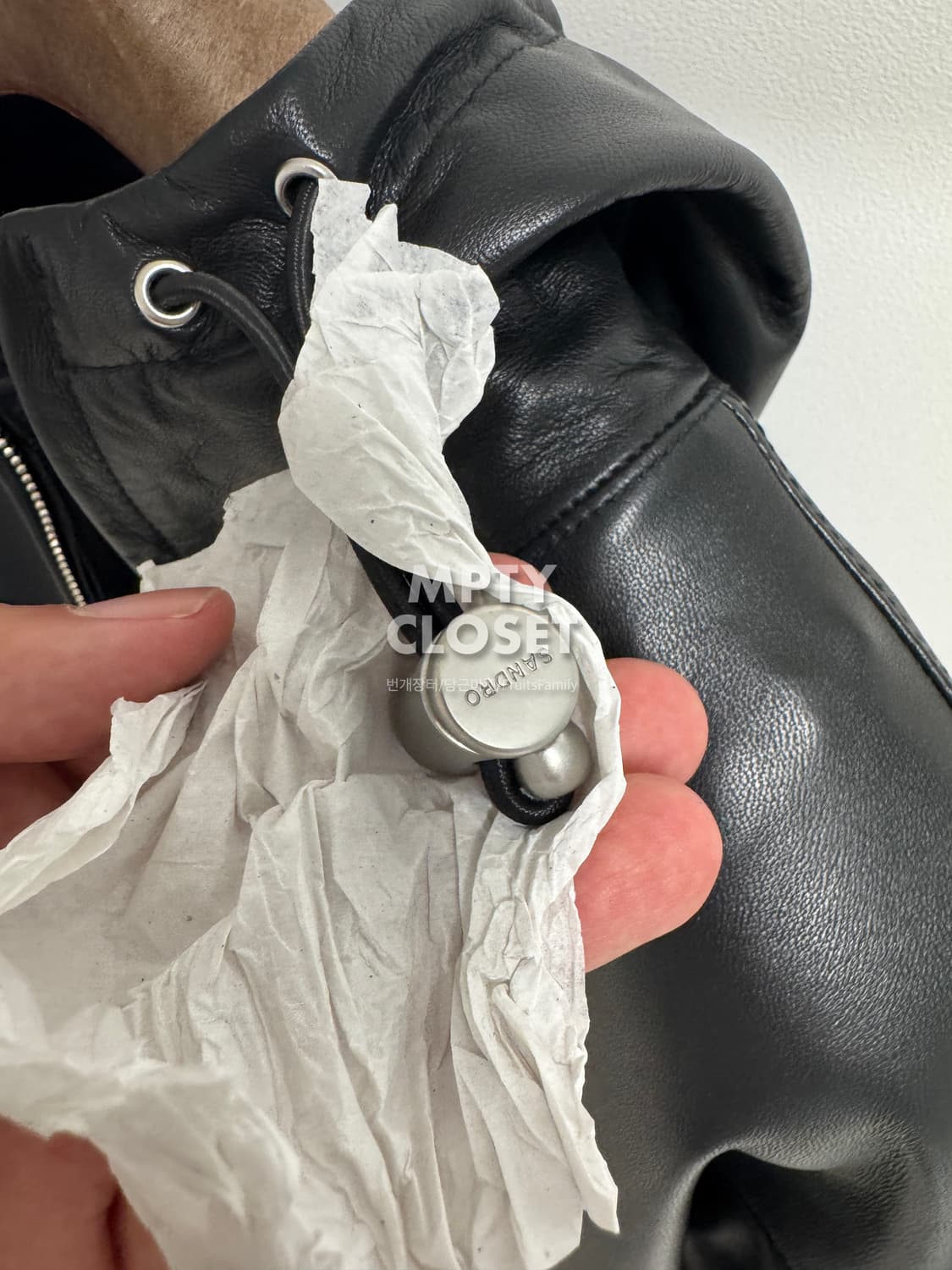 [XL] 산드로옴므 램스킨 레더 후드 점퍼 블랙 상품이미지7