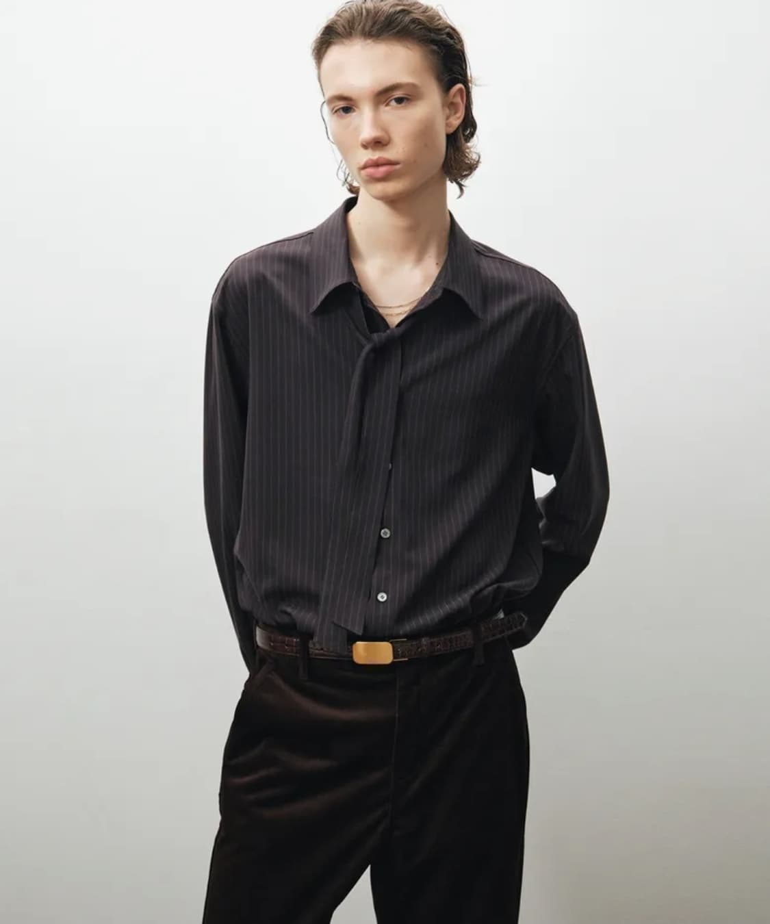 [48] 노이어 스트라이프 스카프 셔츠 애쉬퍼플 상품이미지1