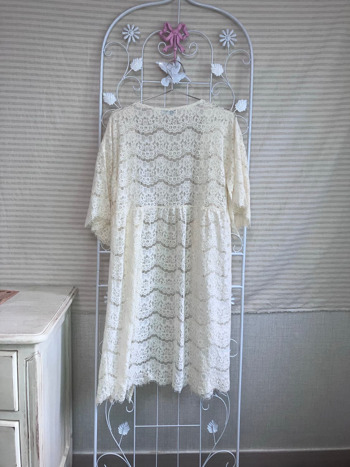 빈티지 아이보리 플라워패턴 시스루 펀칭 가디건 y2k 스트릿 갸루 펑키  상품이미지2