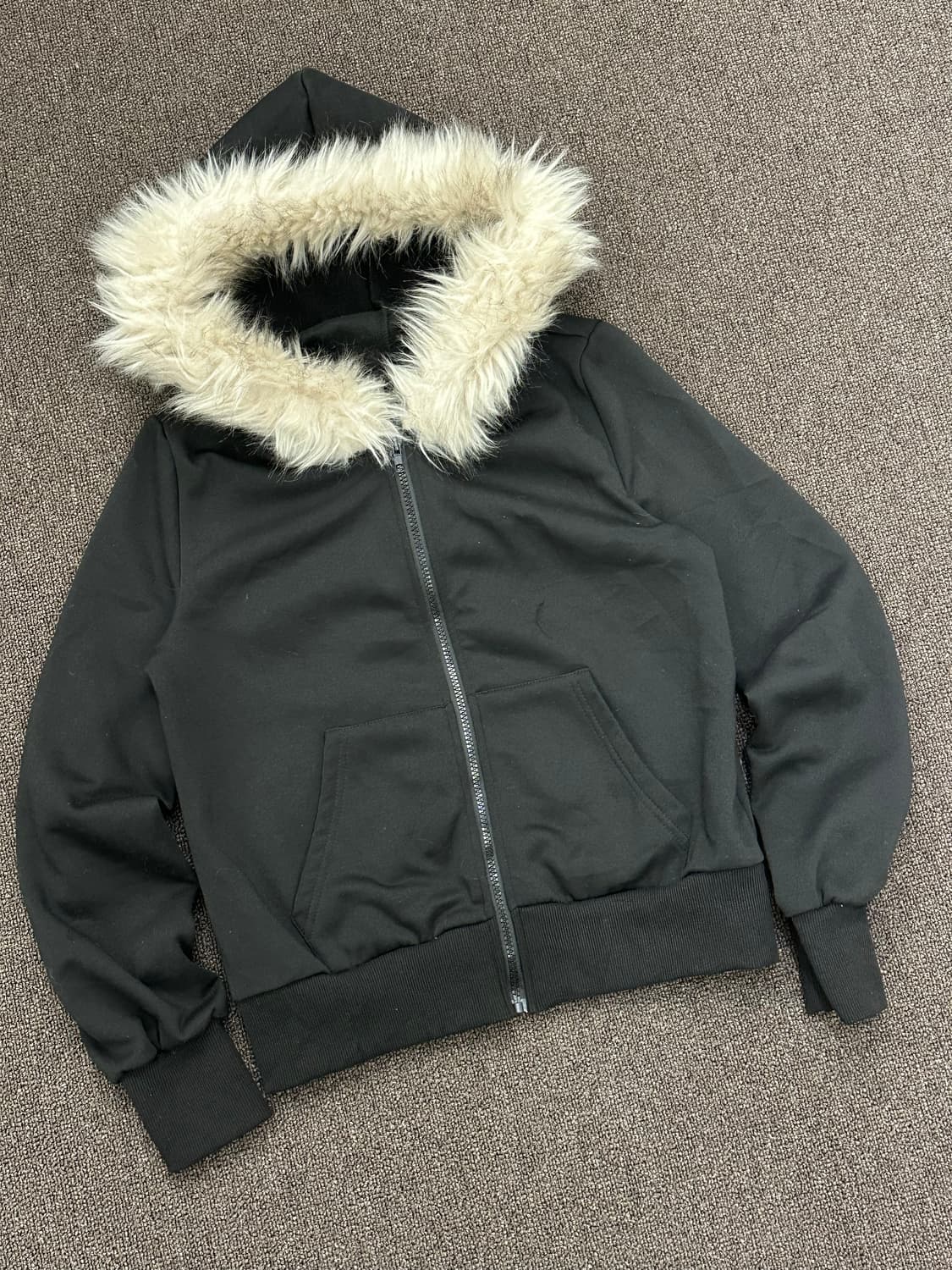 S)빈티지 블랙 퍼 후드집업 상품이미지1