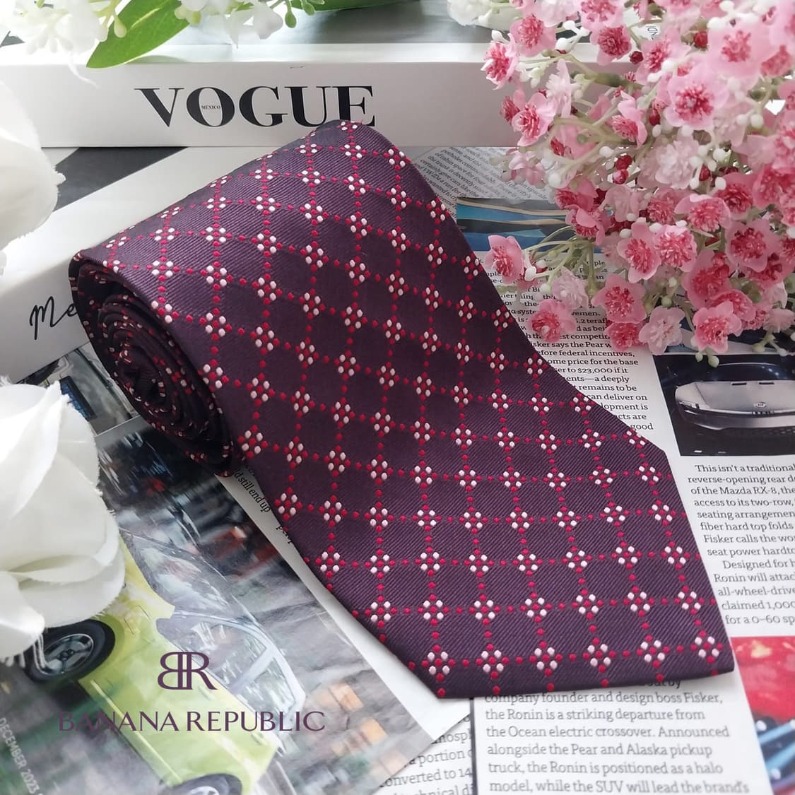 바나나리퍼블릭 실크 와인 패턴 넥타이 9.6cm 새제품 K2297
 상품이미지2