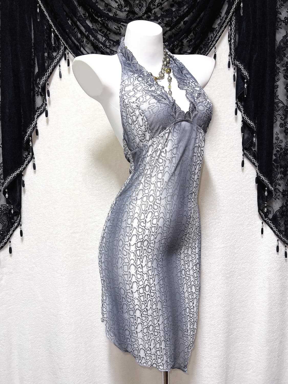 오네갸루 레오파드 호피 파이톤 뱀피 페어리 섹시 홀터넥 슬립원피스 란제리 상품이미지5