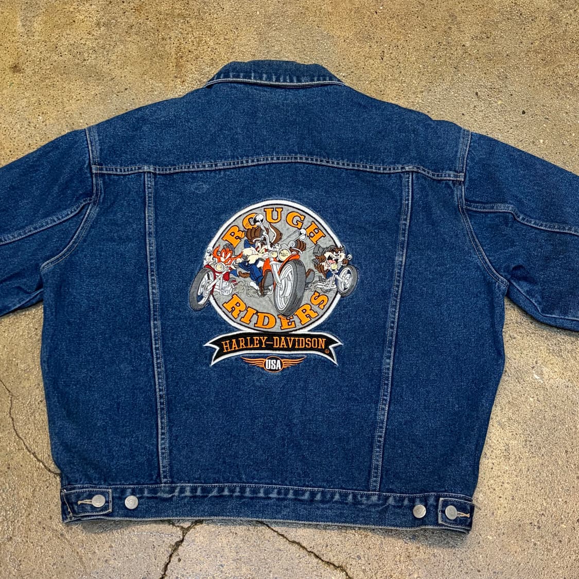 90s USA 빈티지 할리데이비슨 x 워너스브라더스 청자켓 상품이미지1