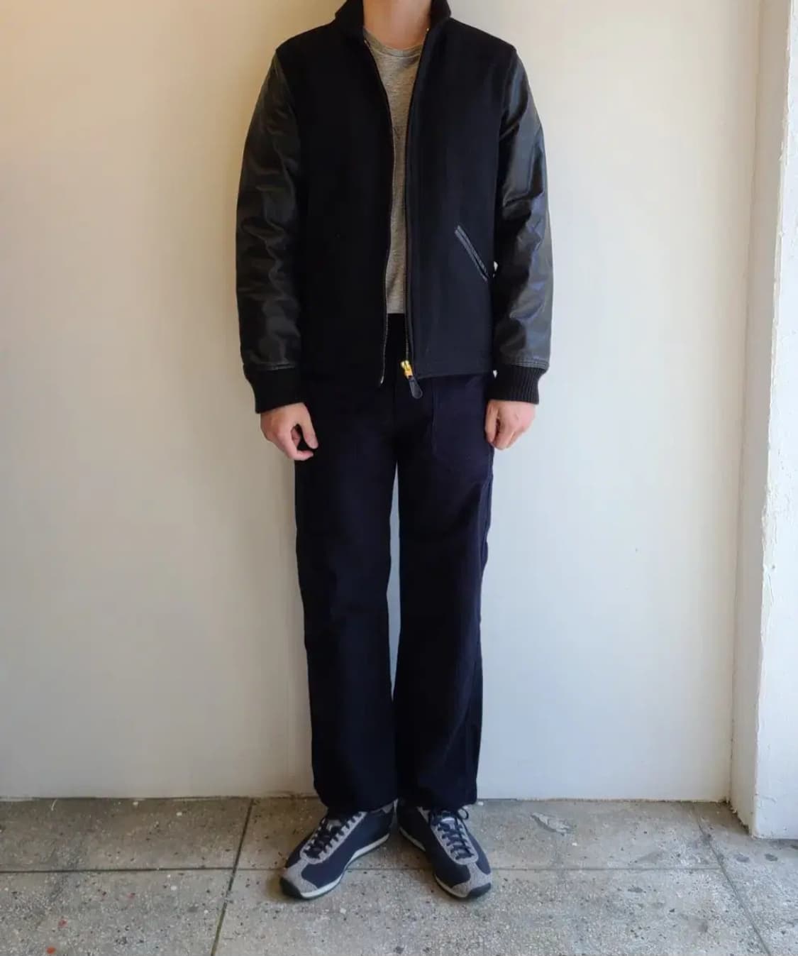 SBMS 카우 레더 금장 지퍼 울 바시티 재킷 상품이미지2