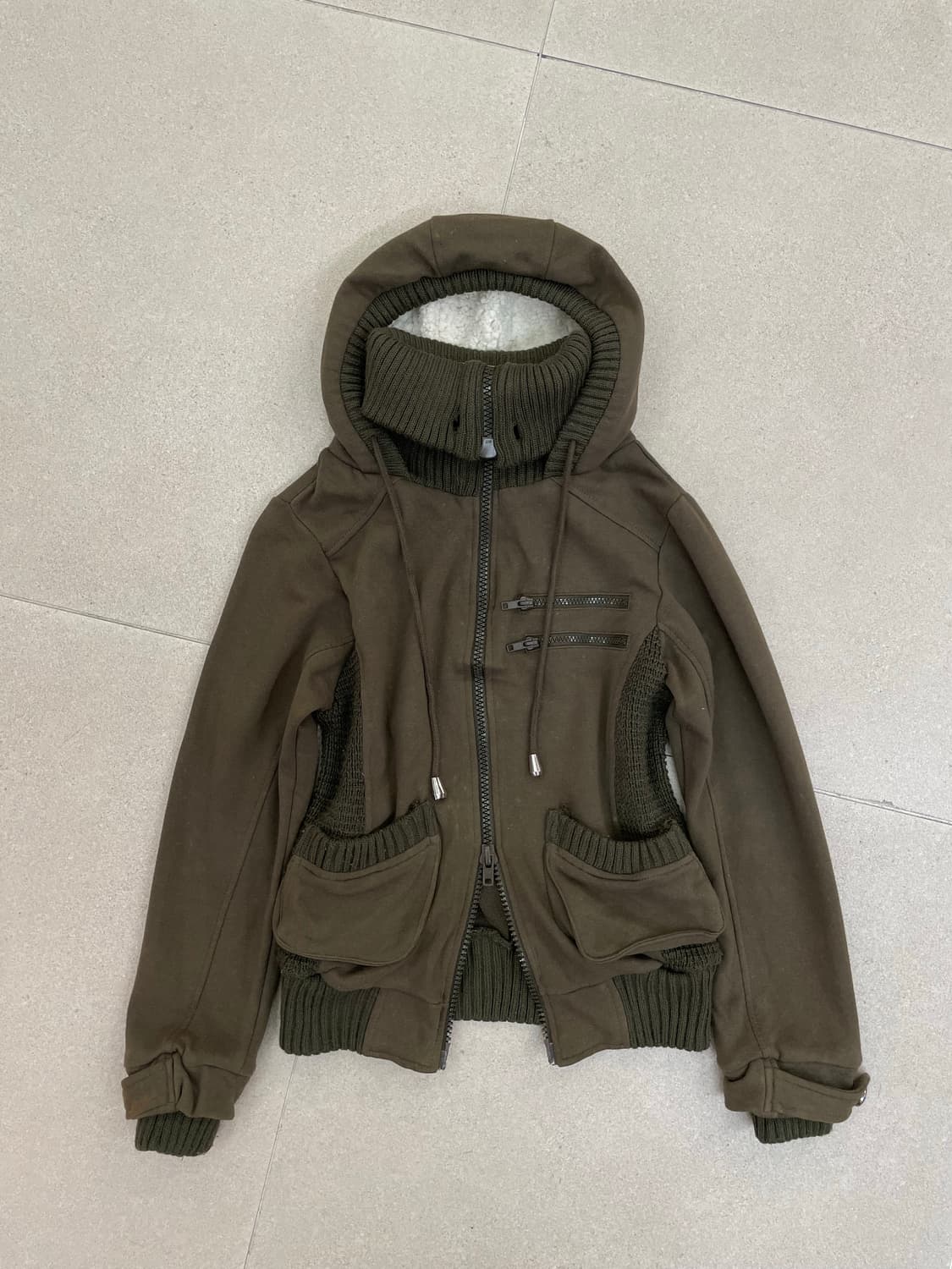 카키 니트 투웨이 후드집업 상품이미지1