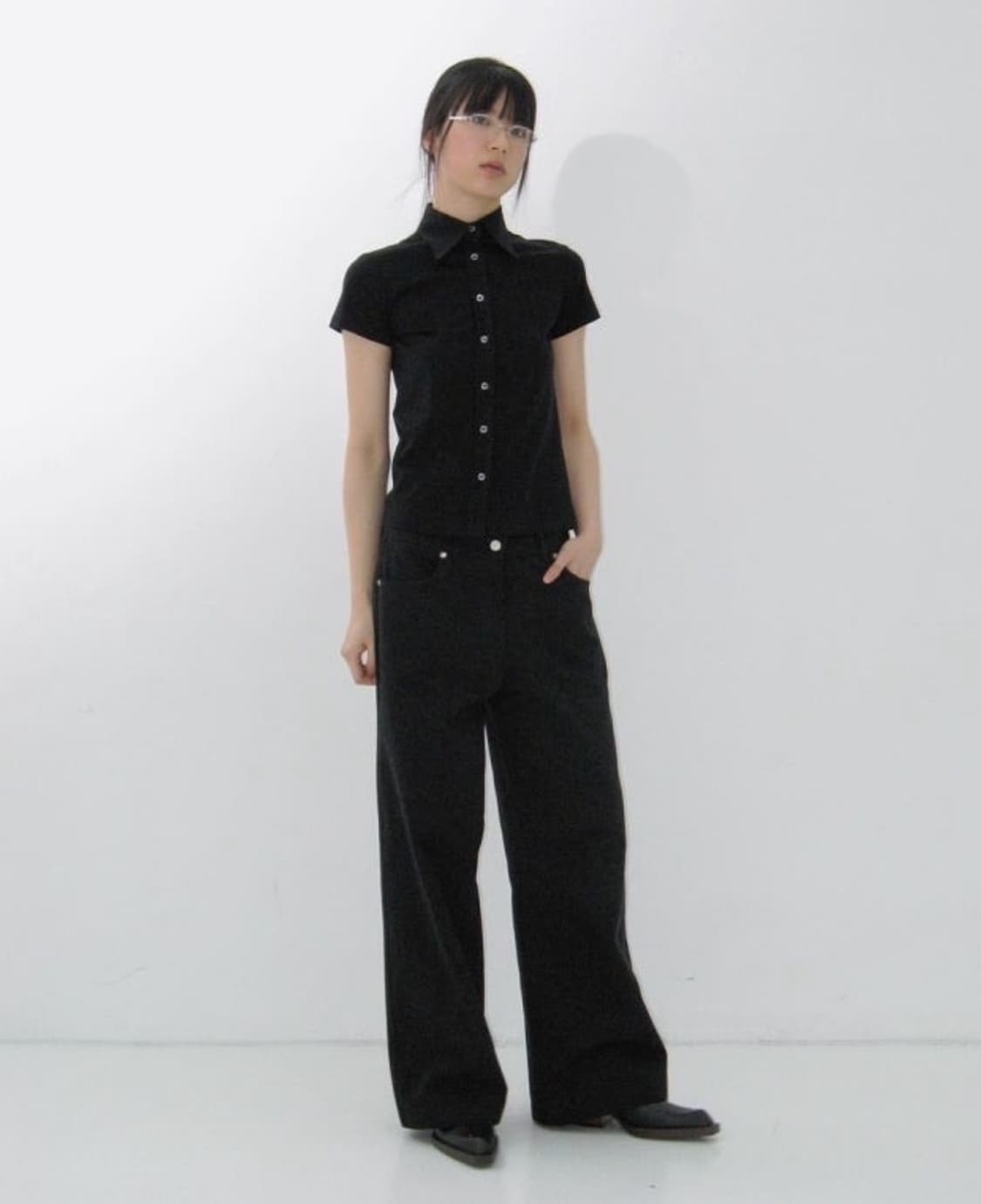 [S] 리포스 져지 실켓 반팔 셔츠 블랙 상품이미지1