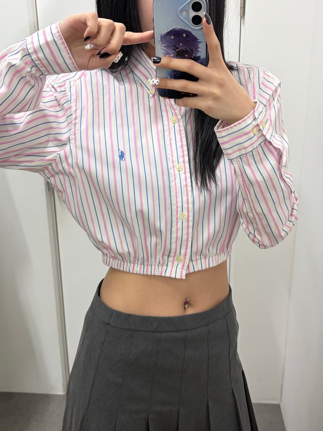 폴로 커스텀 스트라이프 크롭 셔츠 상품이미지4