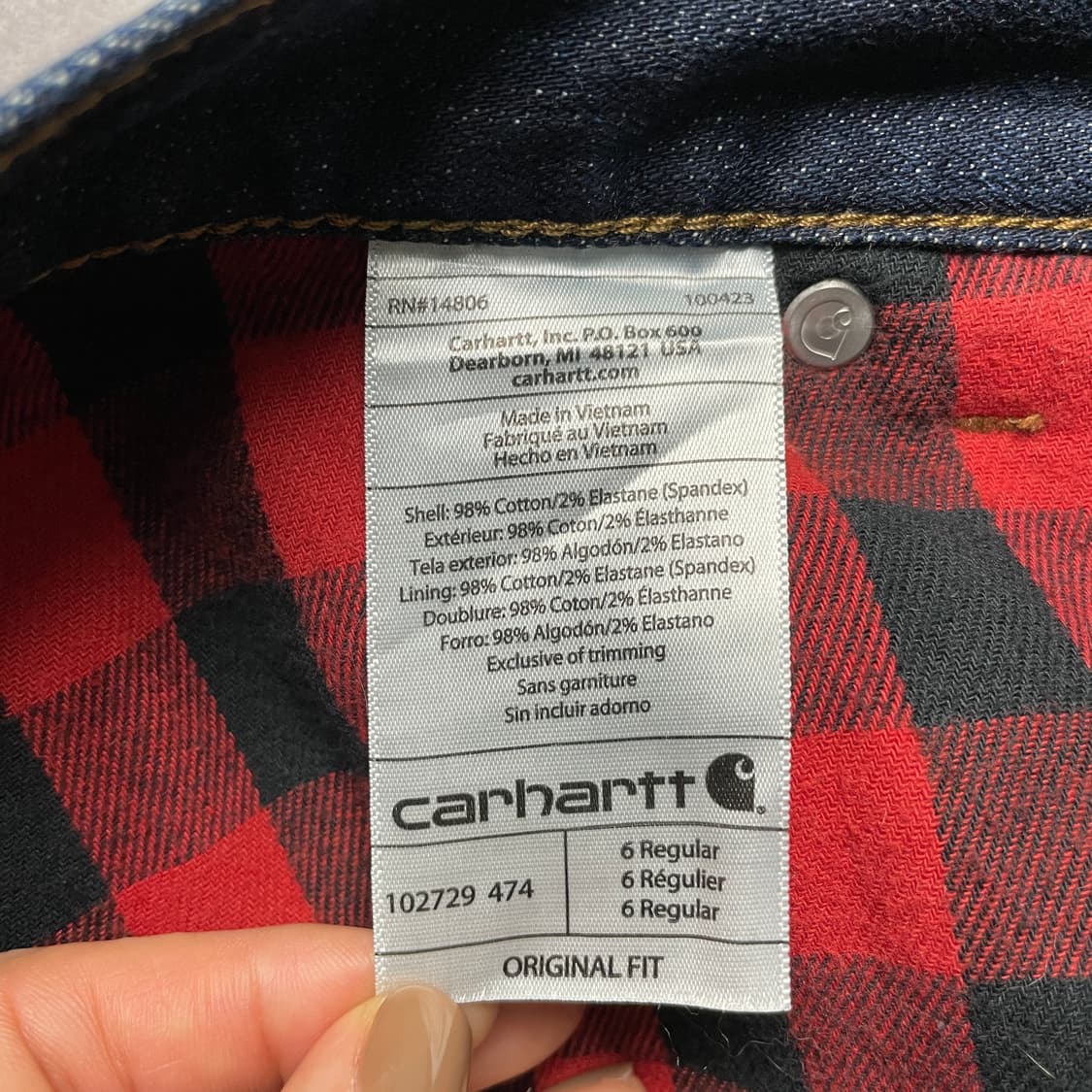 CARHARTT 칼하트 체크 플란넬 인디고 데님 워크 팬츠 A00877 상품이미지10
