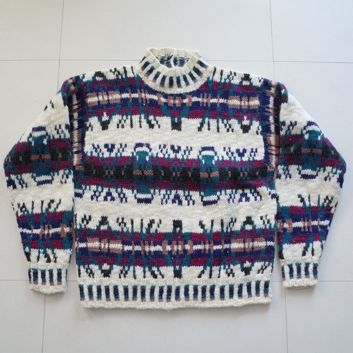 90s 울리치 에스닉 나바호 아즈텍 패턴 헤비 울 니트 (XL)  상품이미지1