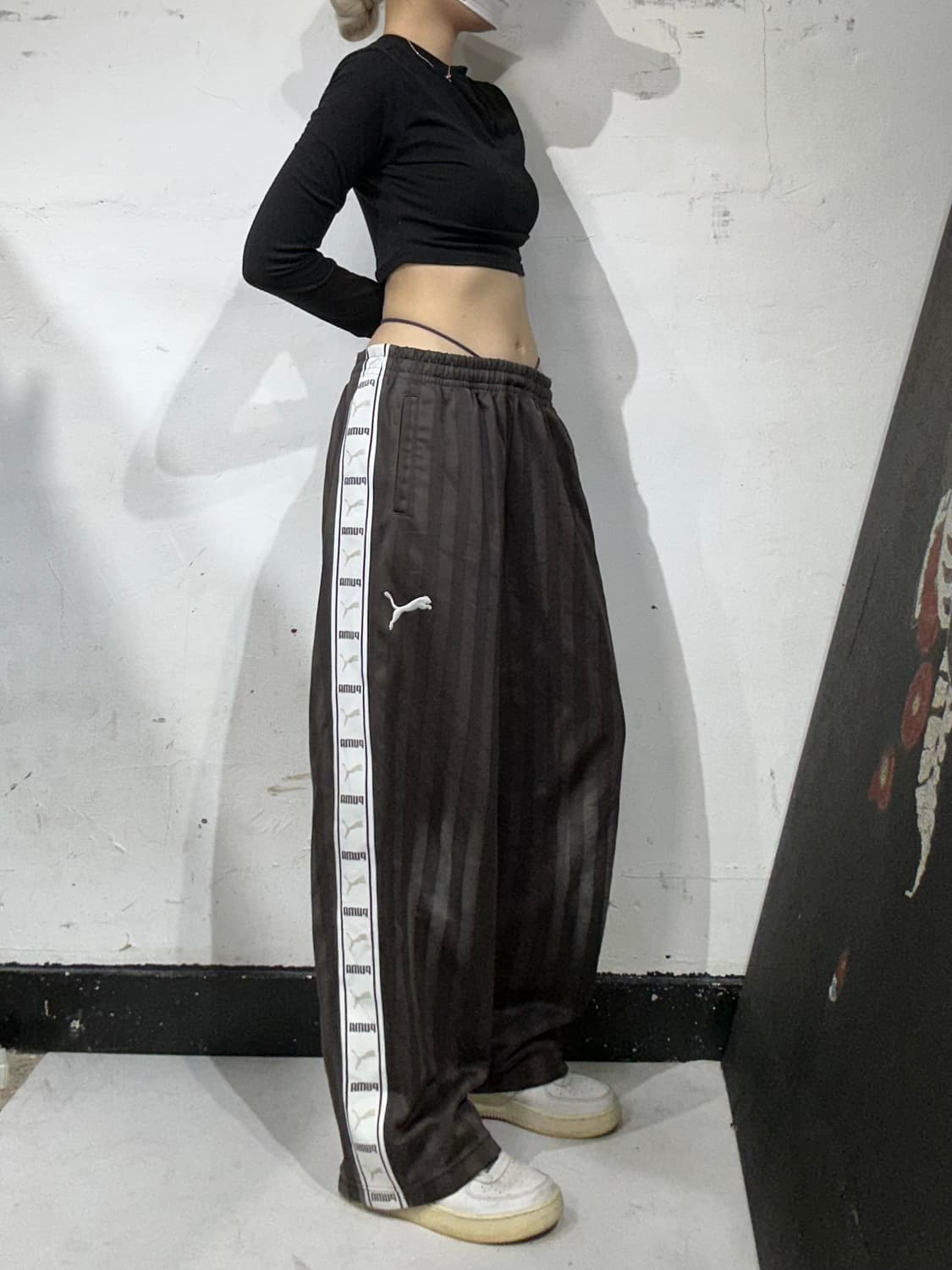 푸마 브라운 와이드 화이트 사이드 라인 추리닝 바지 트레이닝 팬츠 M 상품이미지1