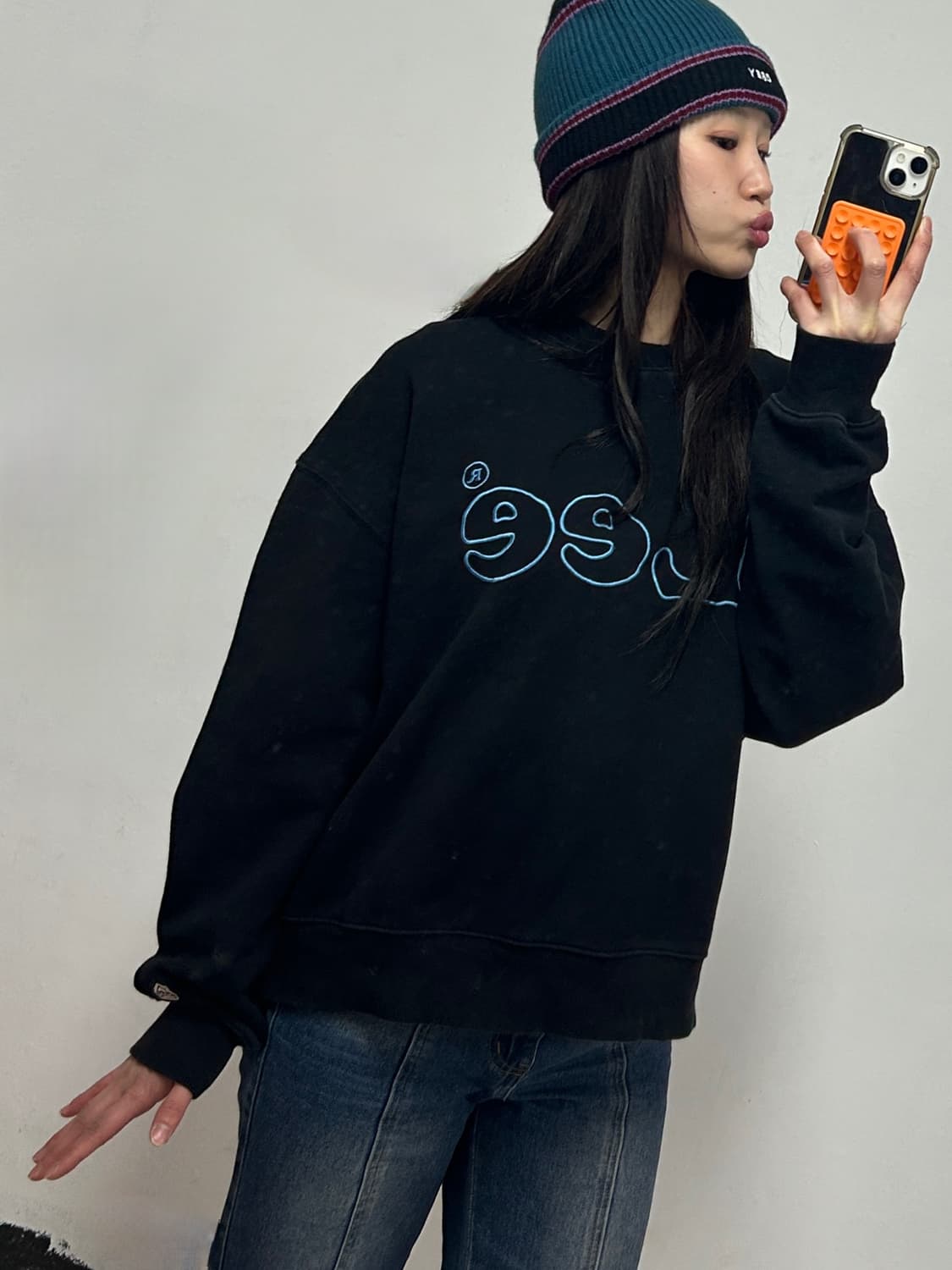 리 빅로고 오버핏 맨투맨 블랙 상품이미지1