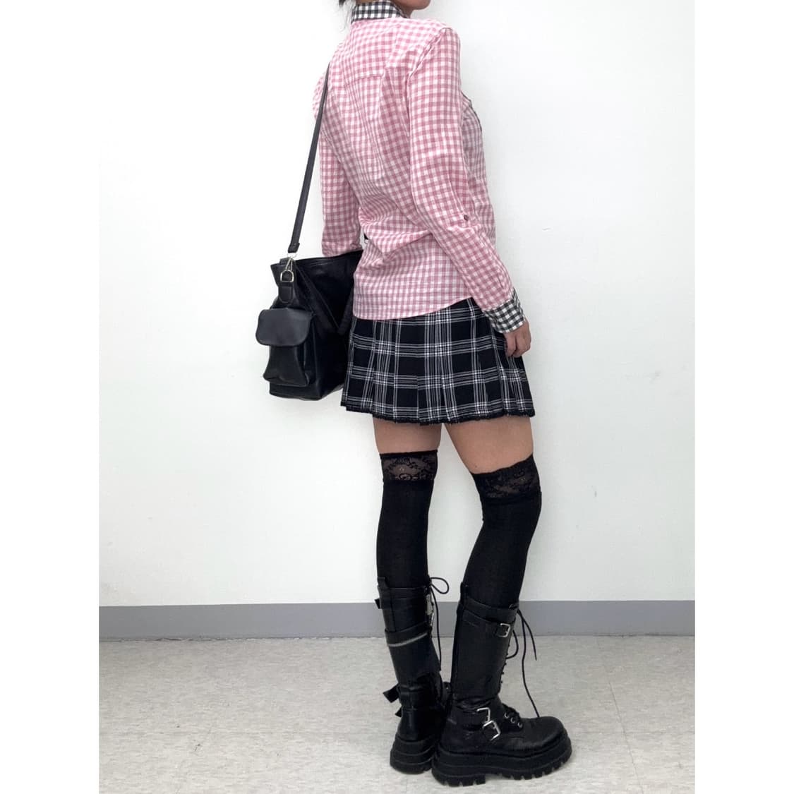 빈티지 블랙 체크 플리츠 스커트 상품이미지3