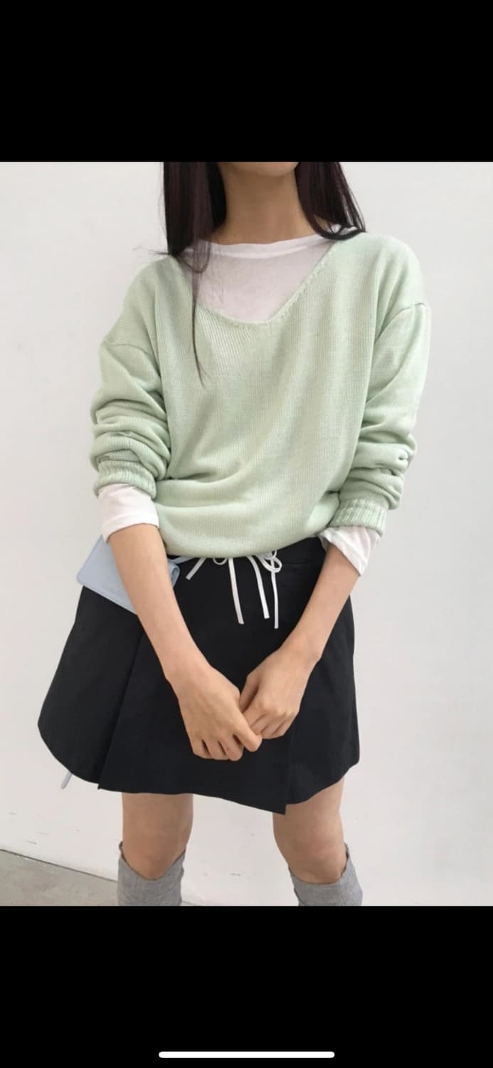 브리드 실크 브이넥니트 민트 (새상품) 상품이미지3