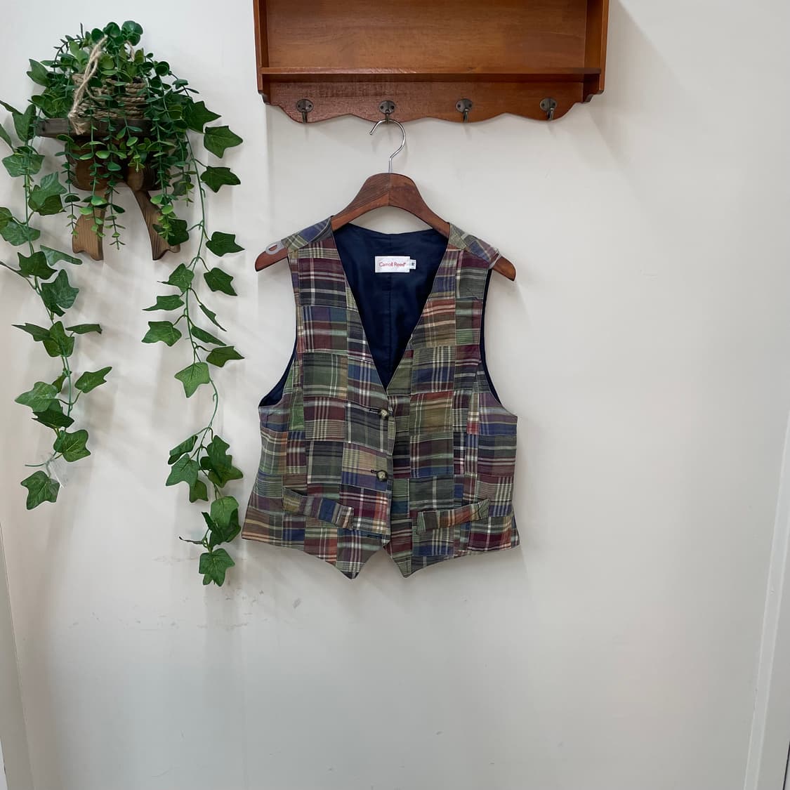 프레피 너드 빈티지 체크 패치워크 베스트 상품이미지1