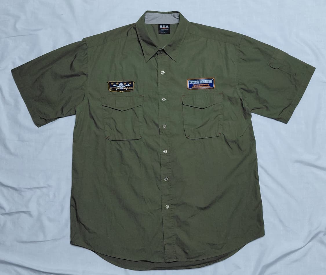 [L] B.D.W 바디웨이브 밀리터리 패치 워크 셔츠 카키 (빈티지) 상품이미지1