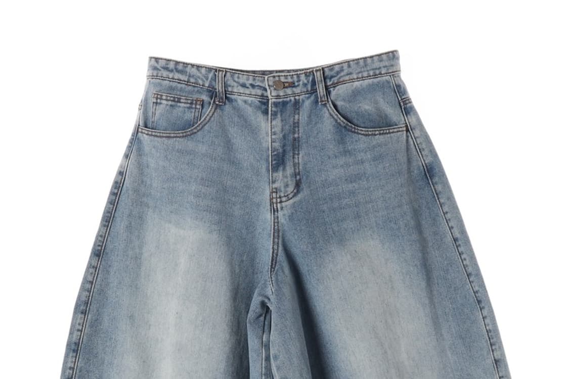 낫포너드 워싱 와이드 컷오프 데님 하프 팬츠 L 상품이미지3