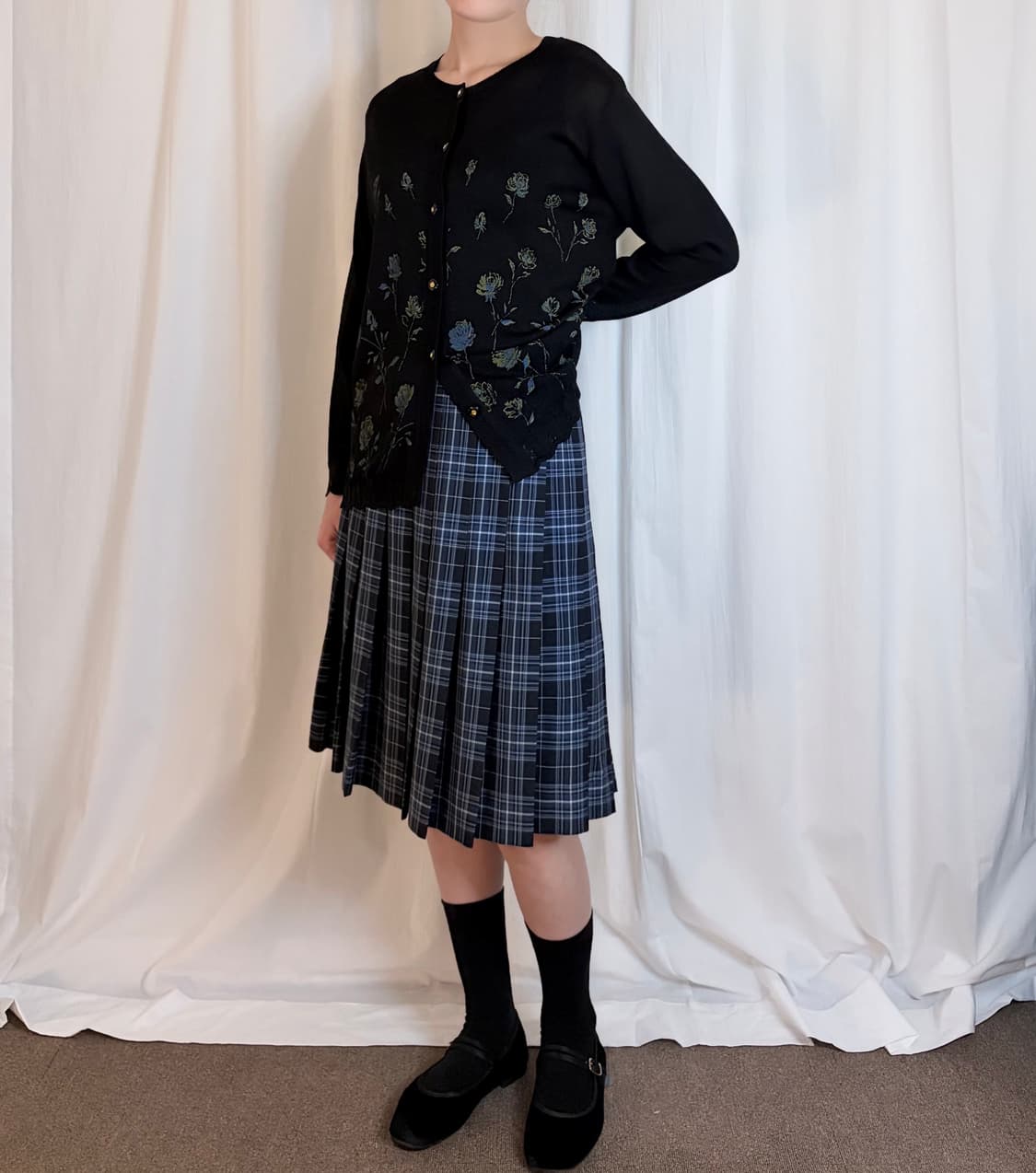 Blue Check Pleated Midi Skirt 상품이미지2
