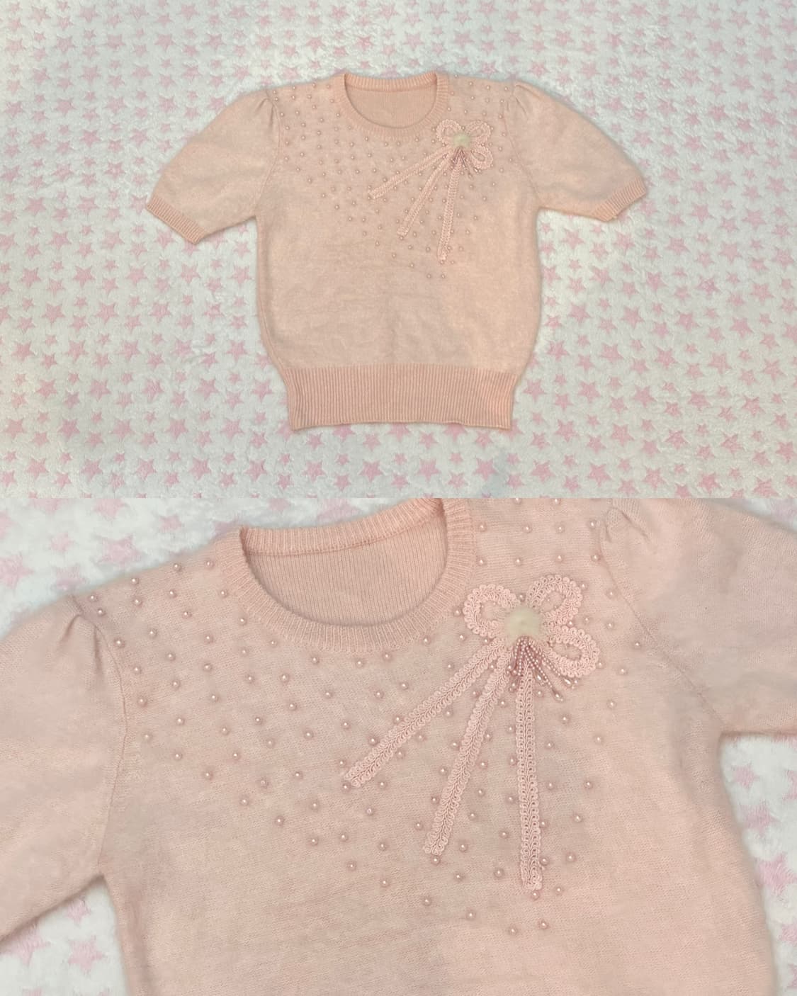 앙고라 연핑크 반팔 니트 상품이미지1