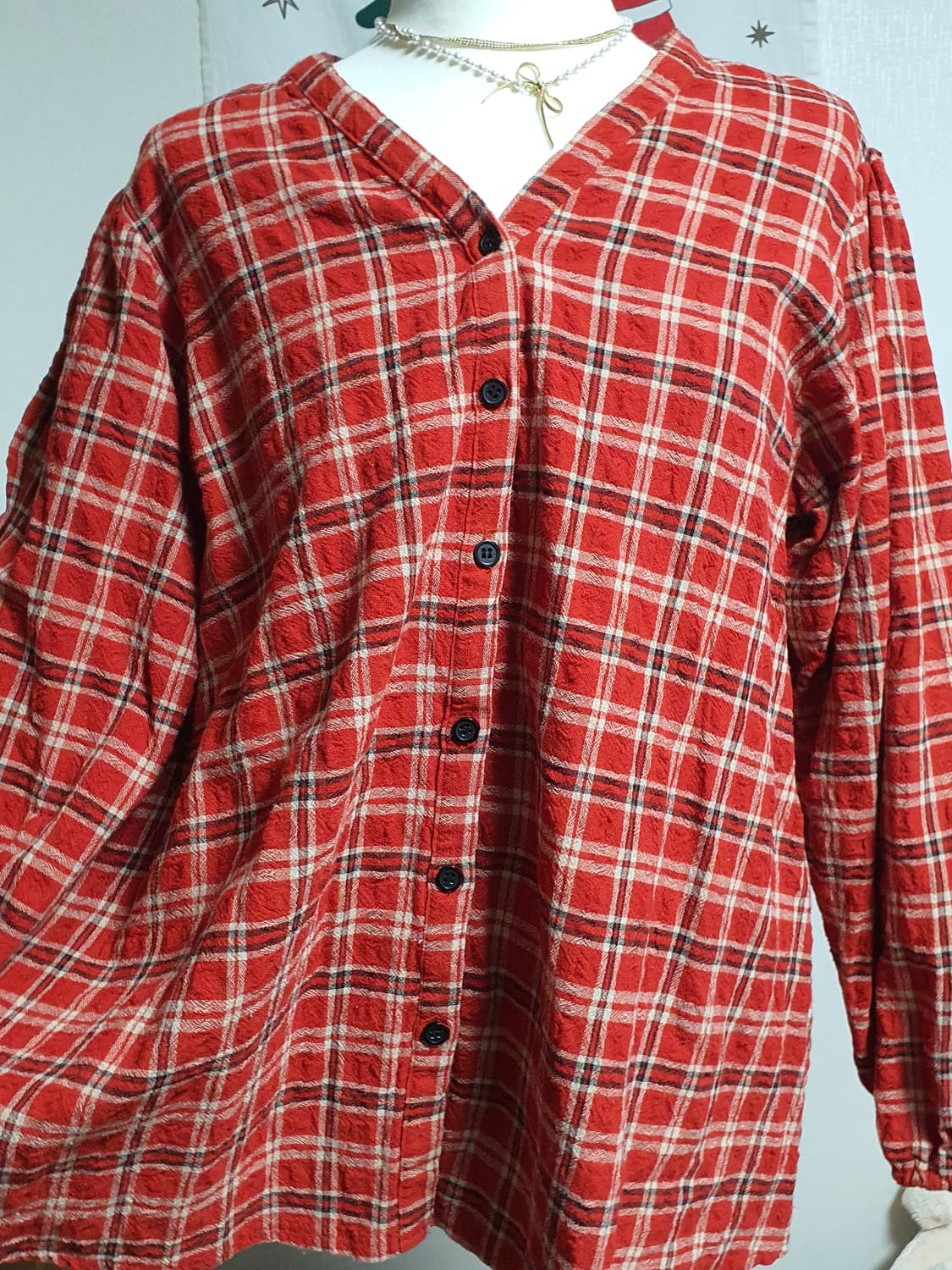 [모리걸] 레드 체크 블라우스 상품이미지2