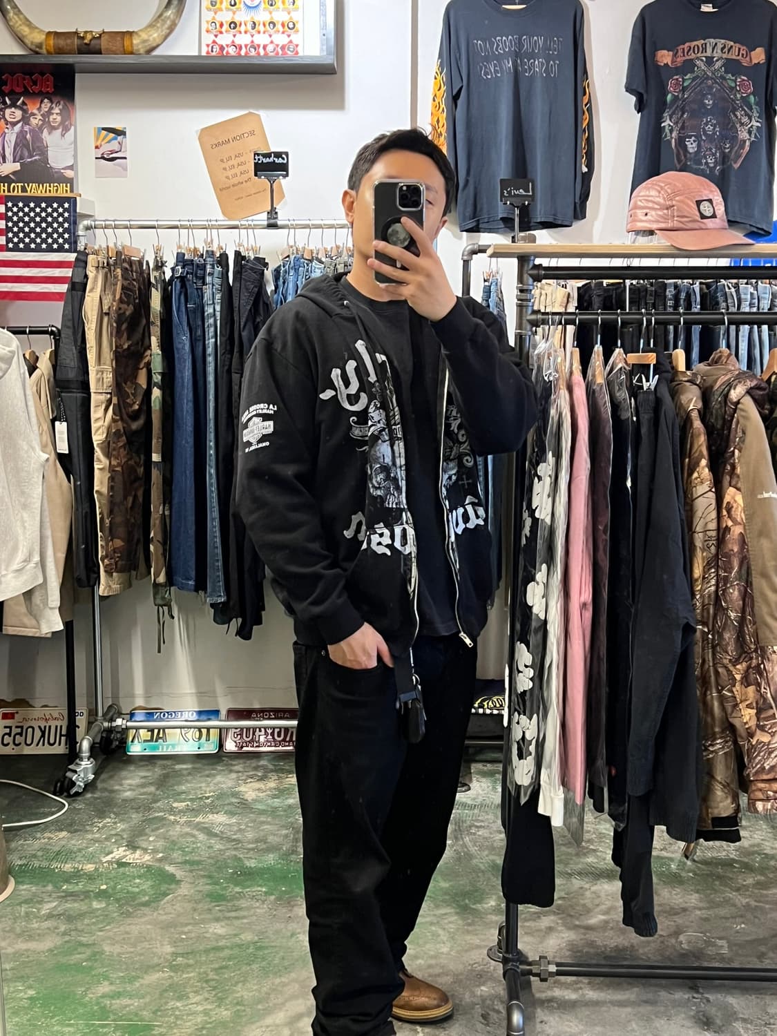 [L] 할리데이비슨 스컬 후드집업 블랙 빈티지 바이커 아메리칸 캐주얼 상품이미지4