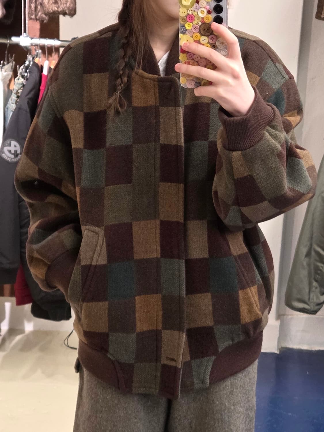 1990s Rubens 블럭체크 울 블루종 자켓 상품이미지3