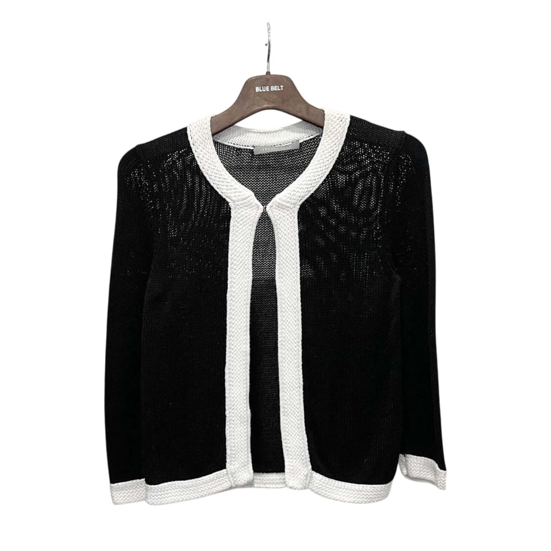 띠어리 럭스 오픈 프론트 배색 가디건 원버클 디테일 블랙 상품이미지1