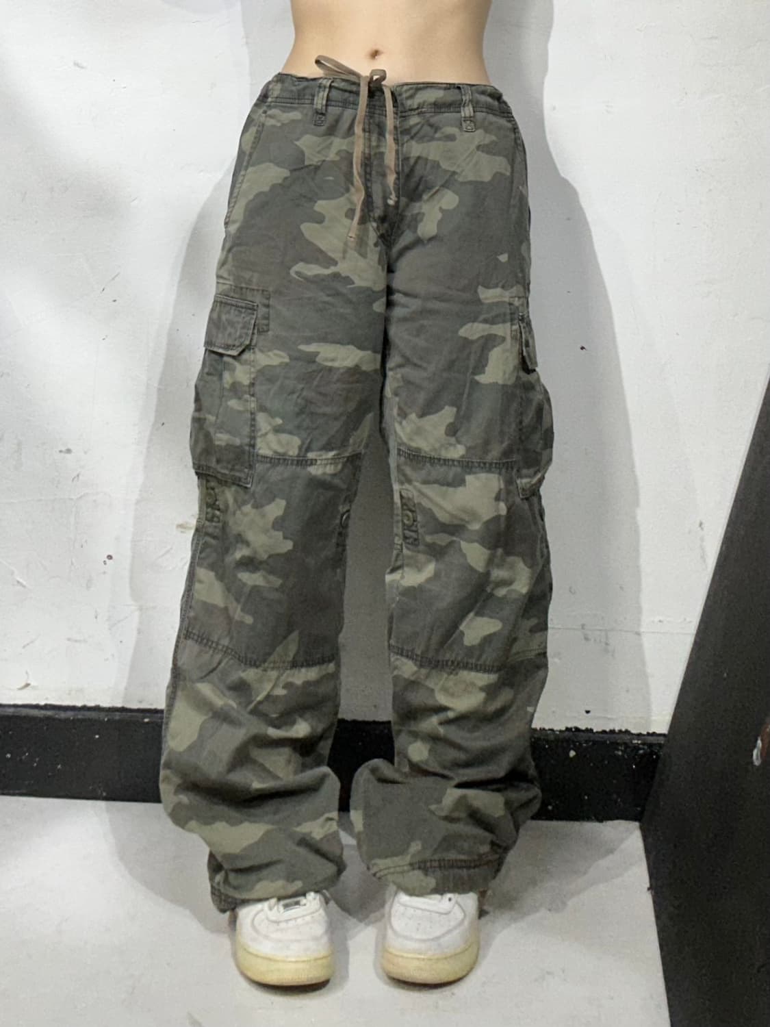 일본 빈티지 카키 와이드 밀리터리 카모 카고 팬츠 군복 바지  상품이미지2