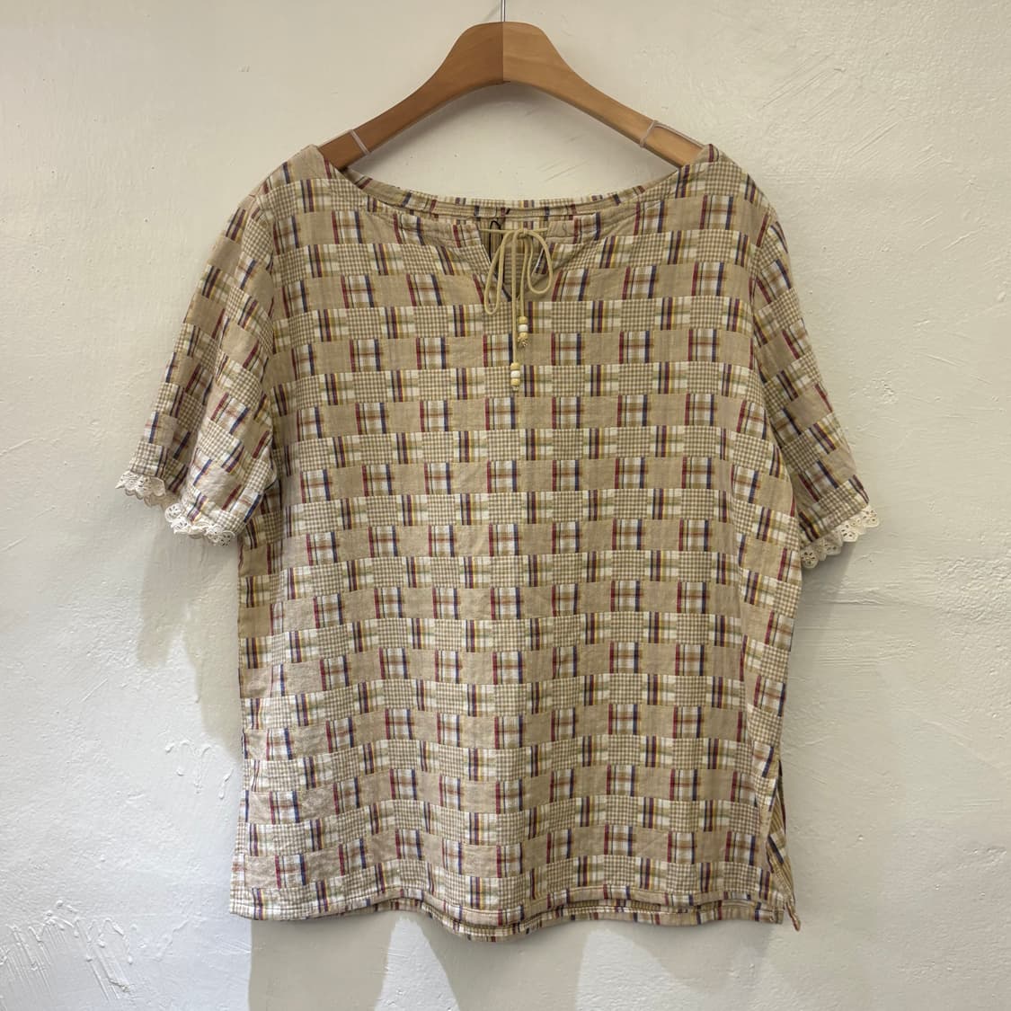 체크 패턴 리본 블라우스 상품이미지1