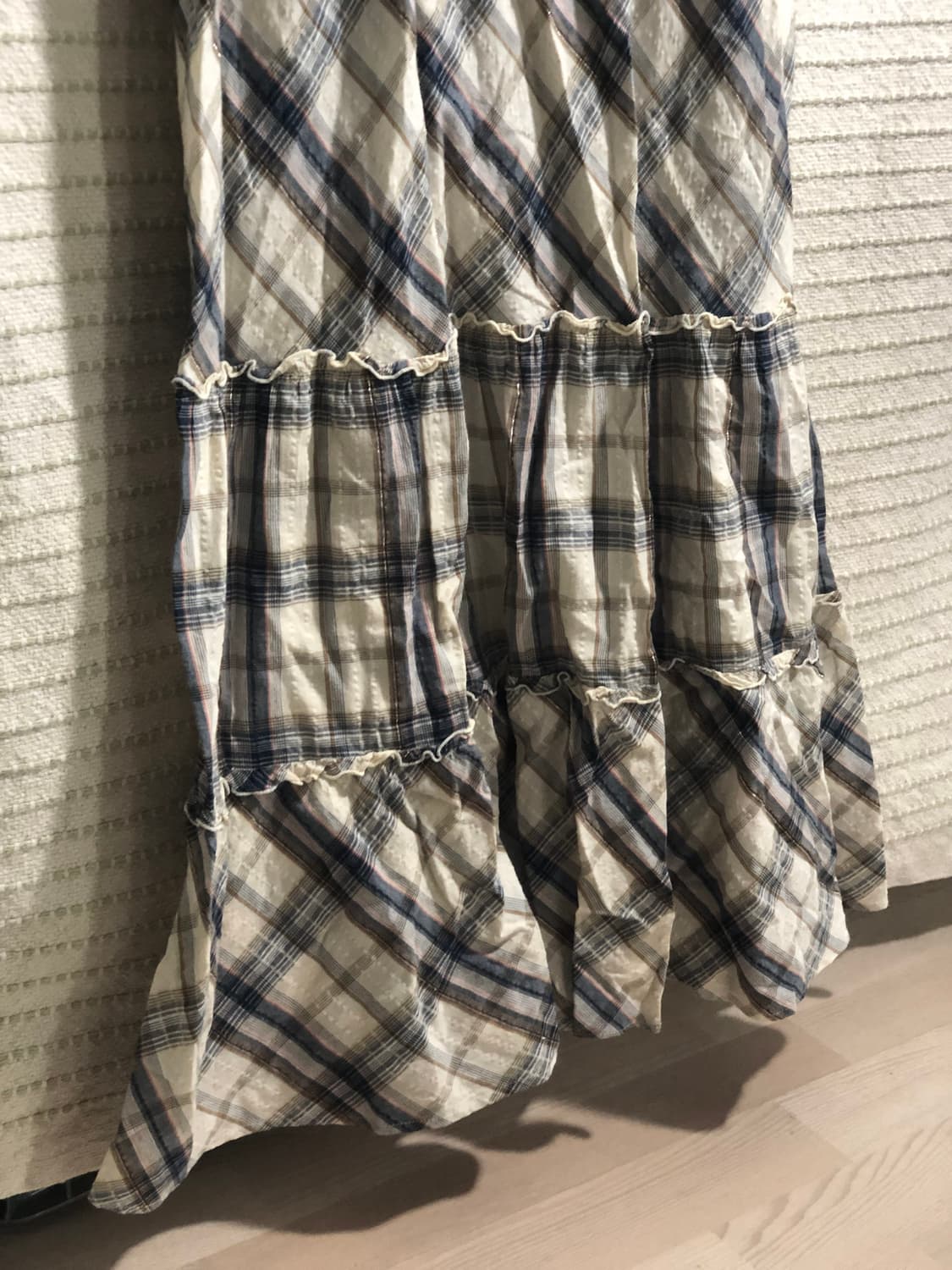 빈티지 화이트 블루 체크 패턴 코튼 미디엄 기장 모리걸 원피스 상품이미지5