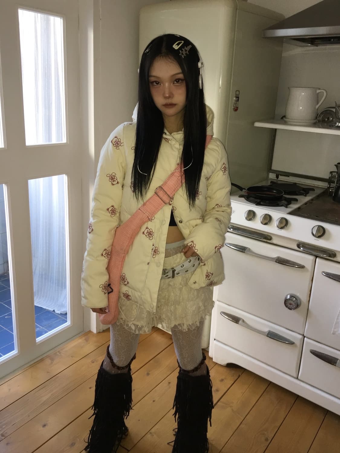 히스테릭글래머 퍽베어 크림핑크 패딩 상품이미지3