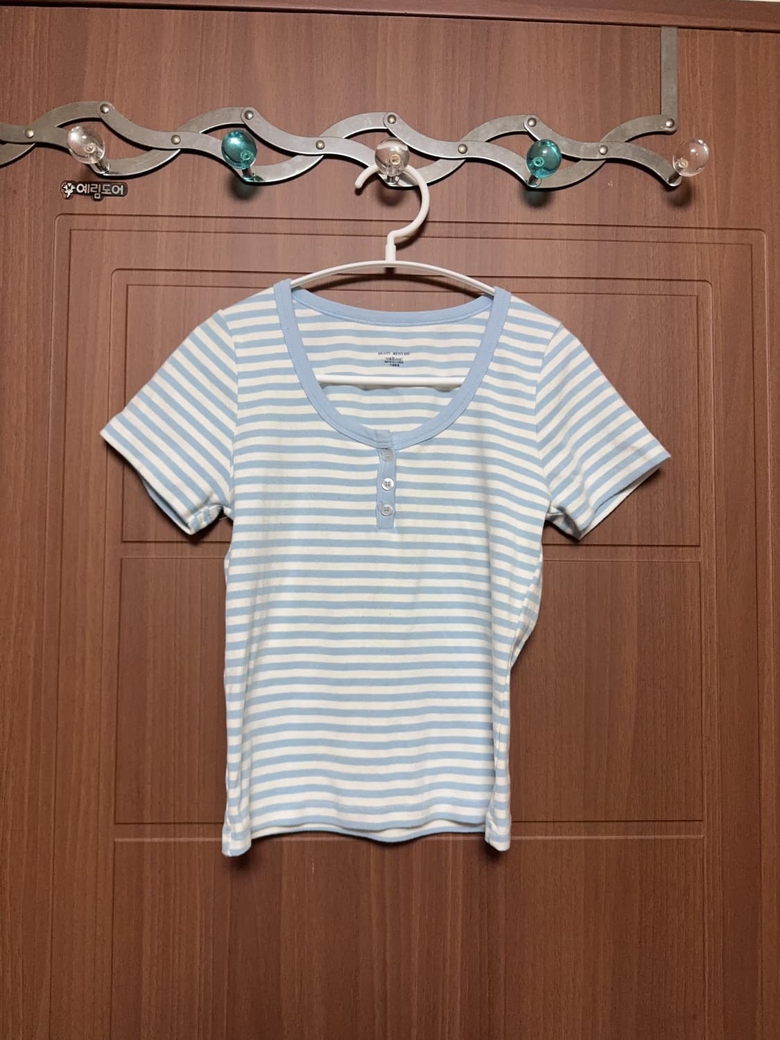 에이블리 지그재그 스트라이프 빈티지 스카이블루 모리걸 반팔 티셔츠 상품이미지2