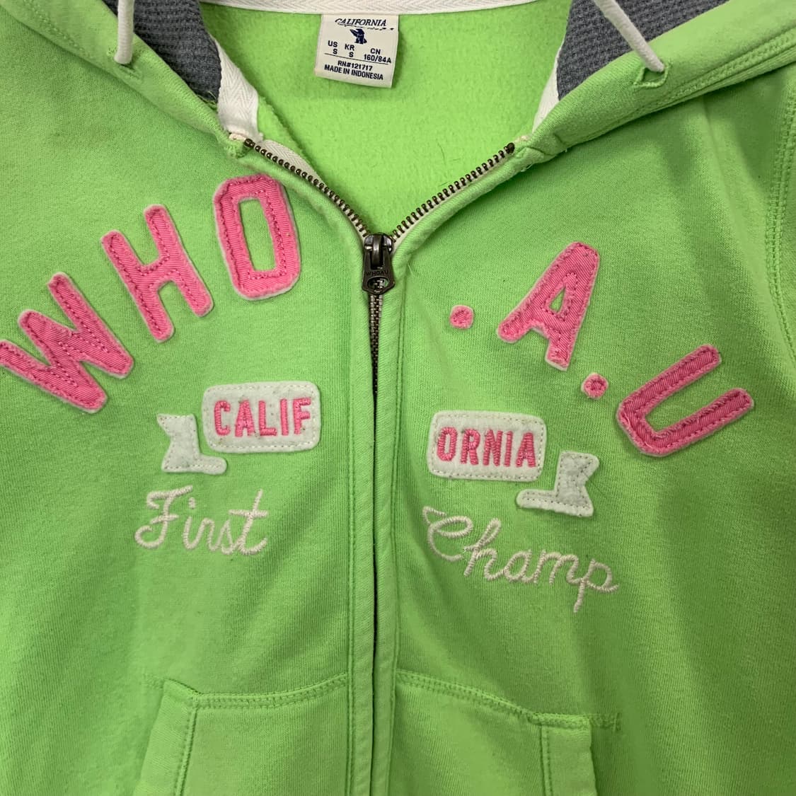 후아유 y2k 와투케 연두색 후드집업 상품이미지4