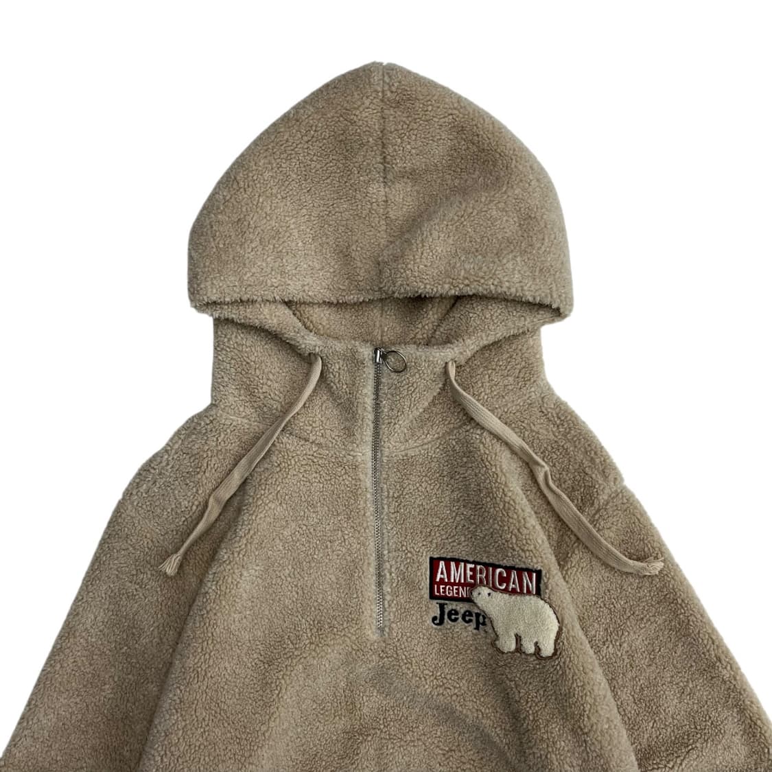 지프 곰돌이로고 베이지 뽀글이 후드 반집업 L 상품이미지4