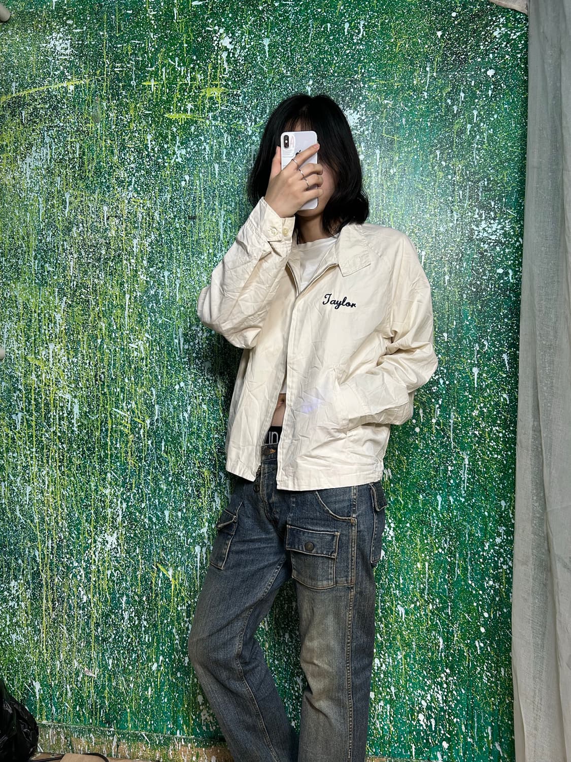 챔피온 화이트 블루종 집업 자켓 L 상품이미지1