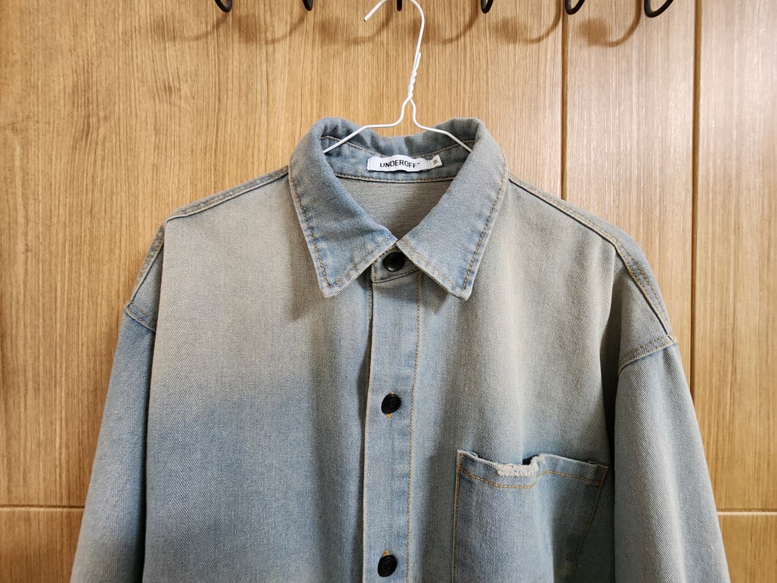 (M)언더오프 오버사이즈 워시드 데님 셔츠 상품이미지2