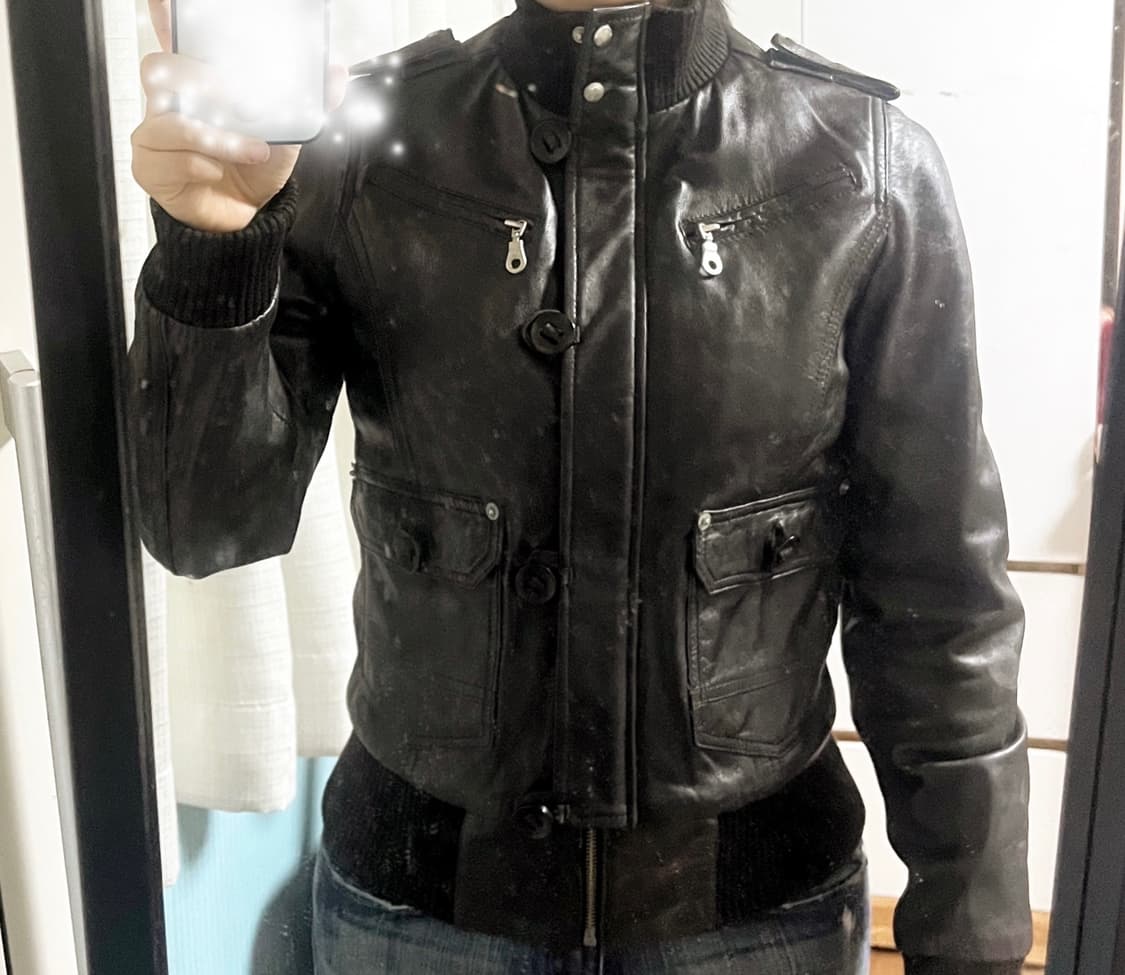 하이넥 디테일 레더자켓 딥브라운 상품이미지3