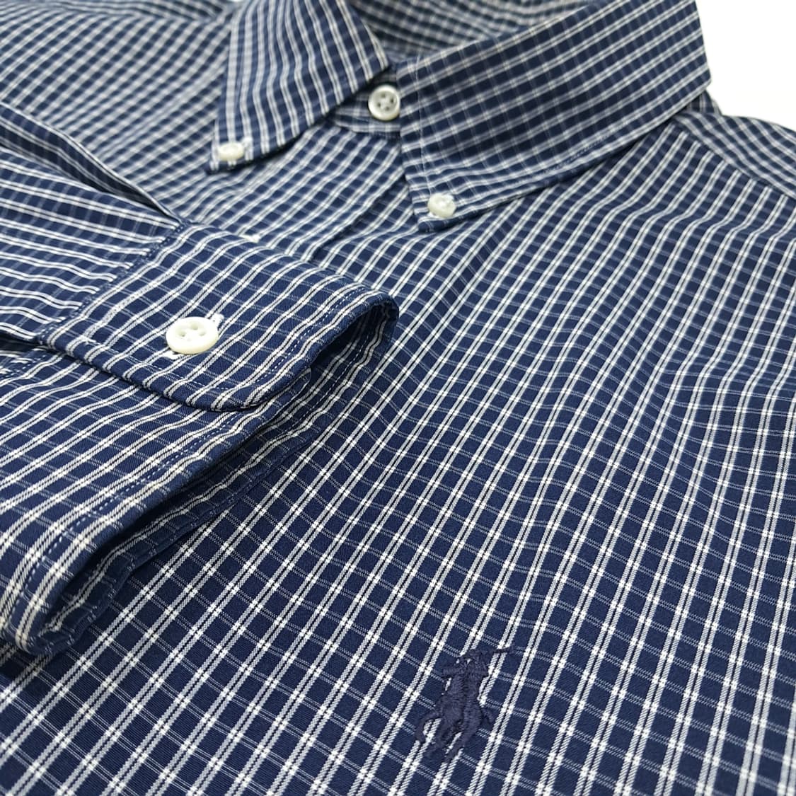 CL516 XL 폴로 90s 홍콩판 코튼 그래프체크 네이비 셔츠 남방 상품이미지4