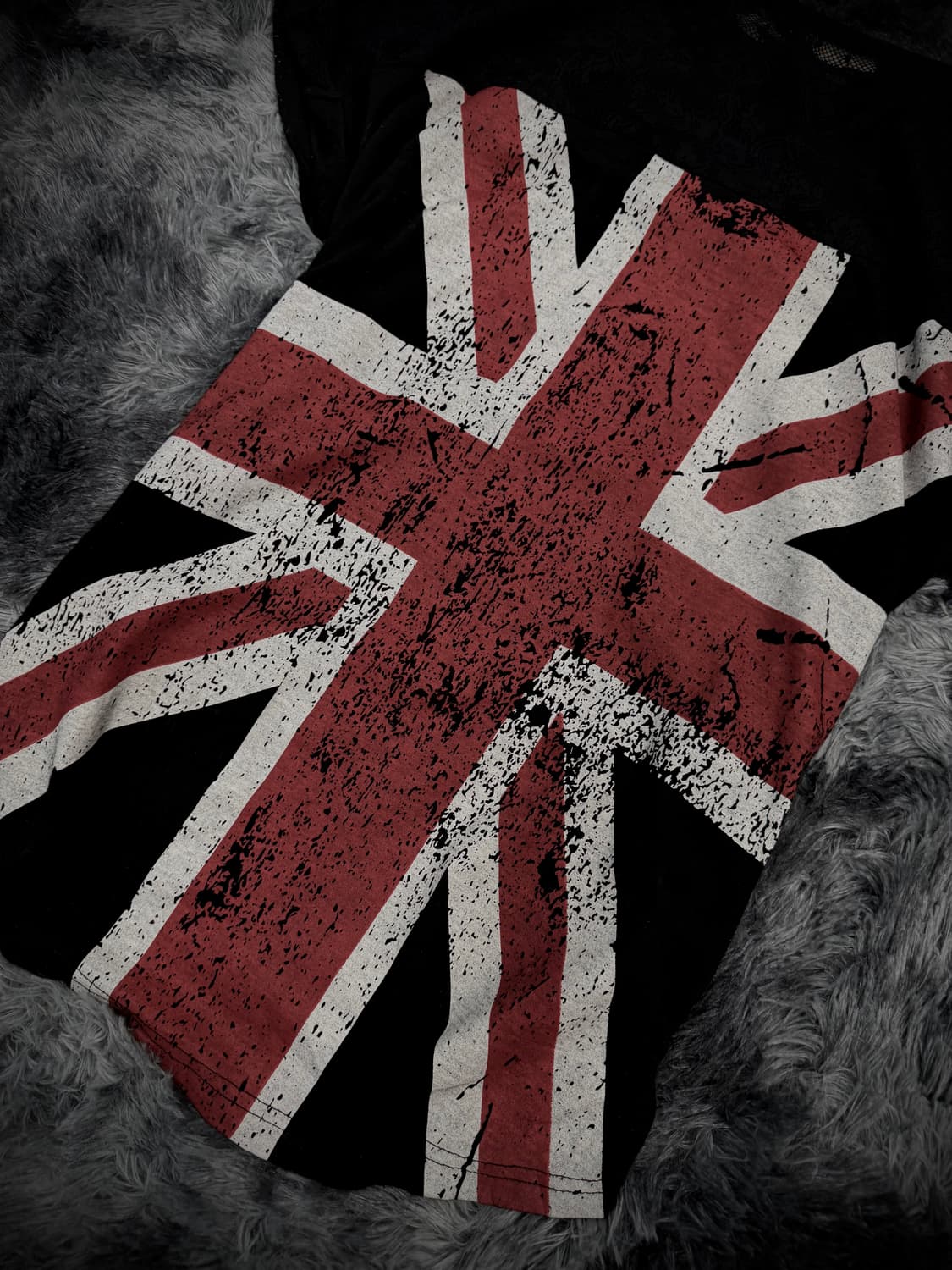 앞판 걸프린팅 등판 영국국기 레이스 언발 블랙 반팔 상품이미지5