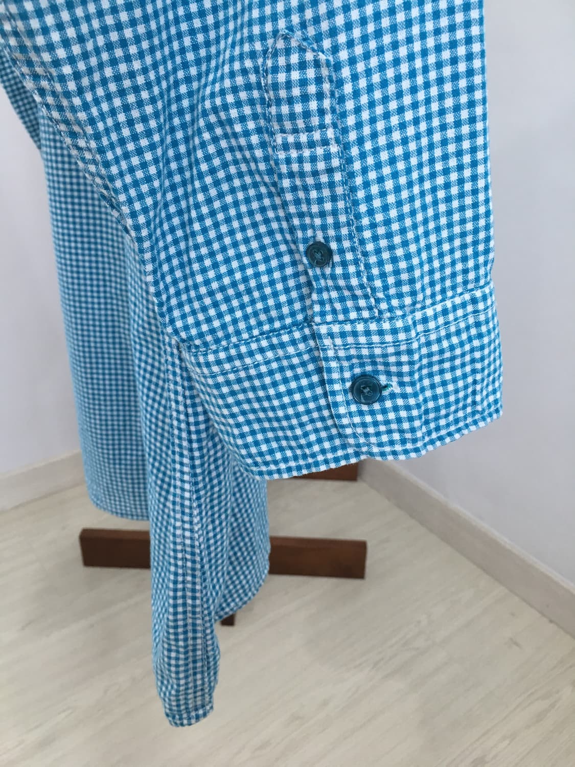 jpn빈티지 하늘체크패턴 7부셔츠 상품이미지5