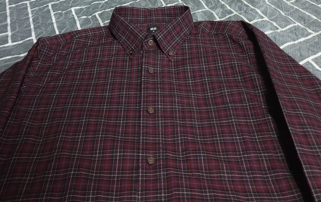 유니클로 체크셔츠 버건디 (M) 상품이미지2