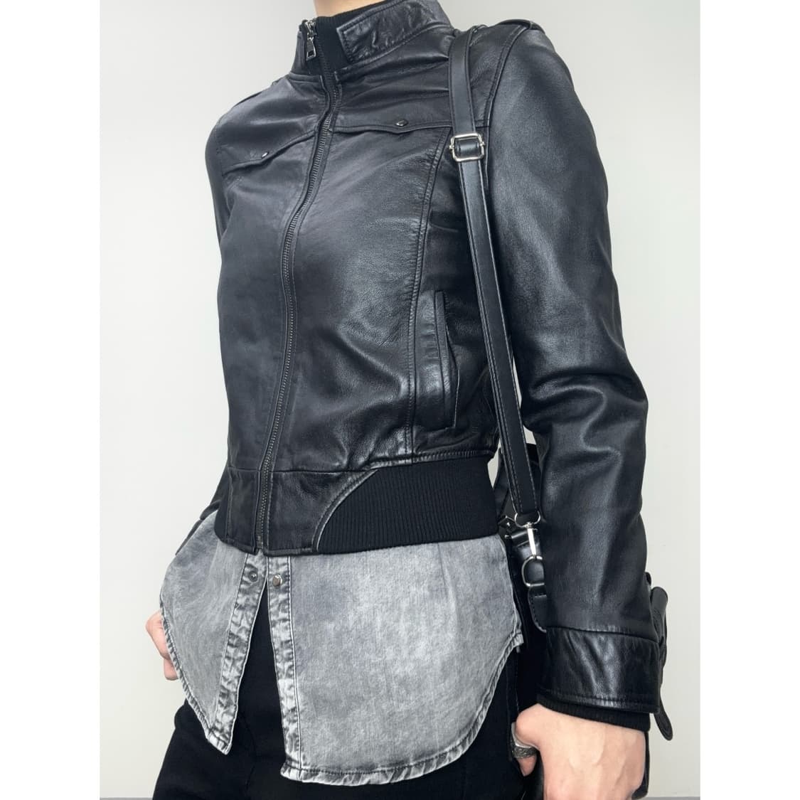 빈티지 블랙 이태리 리얼 레더 가죽 자켓 상품이미지1