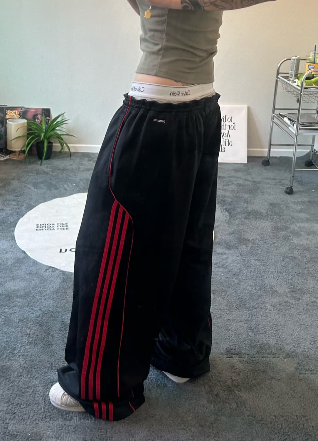 90s ADIDAS 블랙&레드 와이드 져지트랙팬츠 상품이미지2