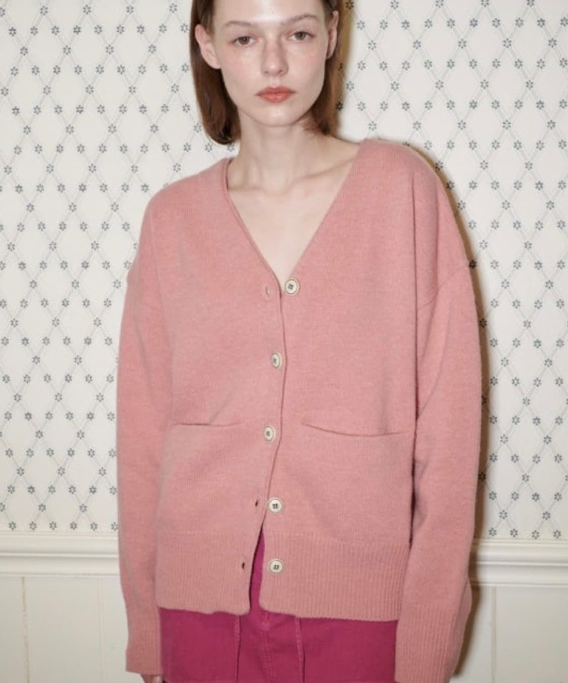시눈 울 클래식 가디건 더스티 핑크 상품이미지1