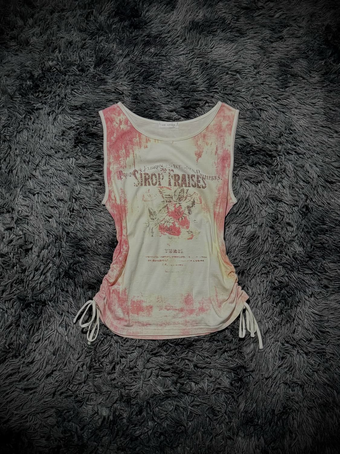 빈티지 워싱 프린팅 레터링 큐빅 사이드 셔링 슬리브리스 상품이미지1
