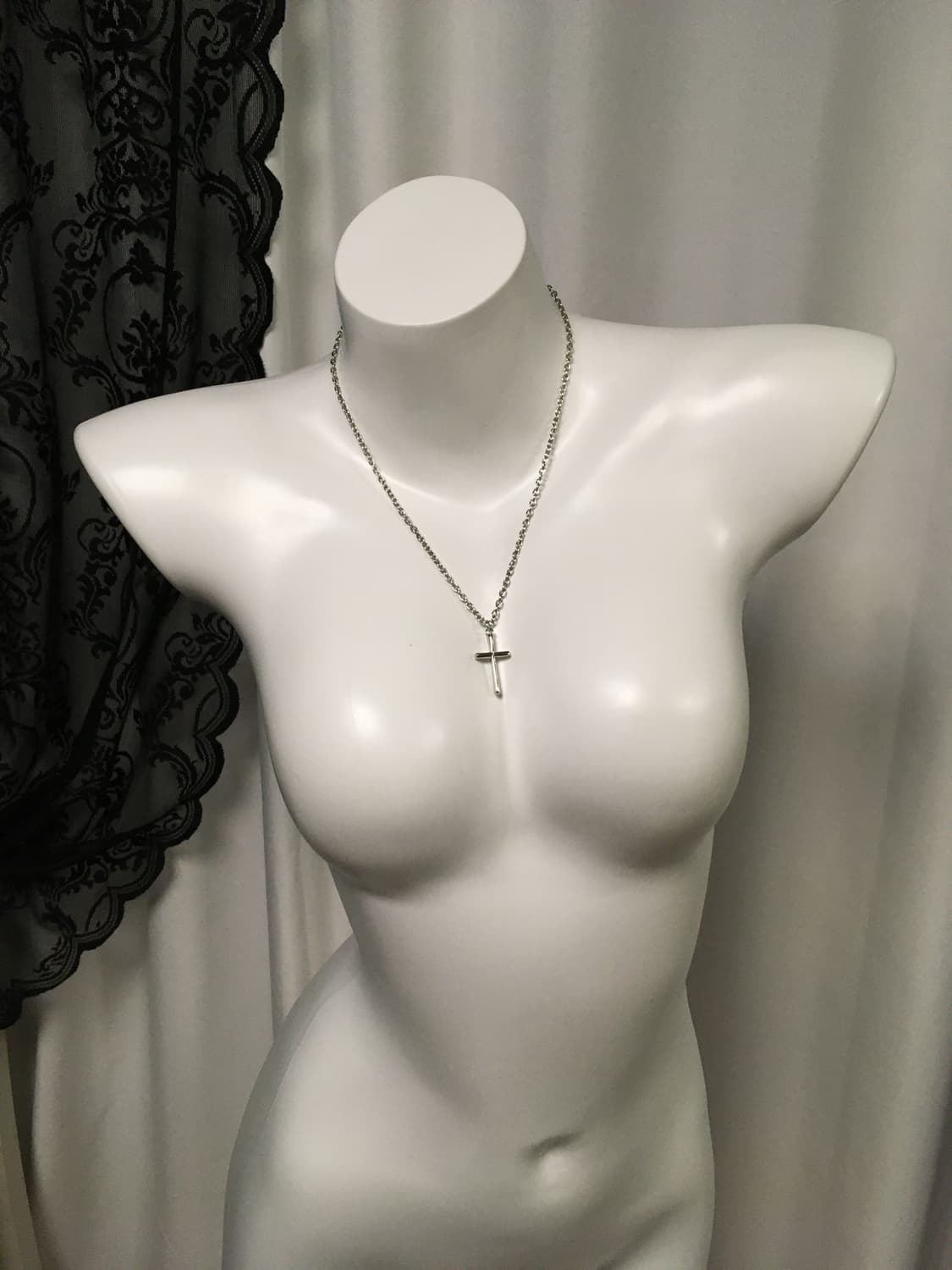 Vintage 베이직 실버 미니 십자가 크로스 팬던트 네크리스 목걸이 상품이미지6