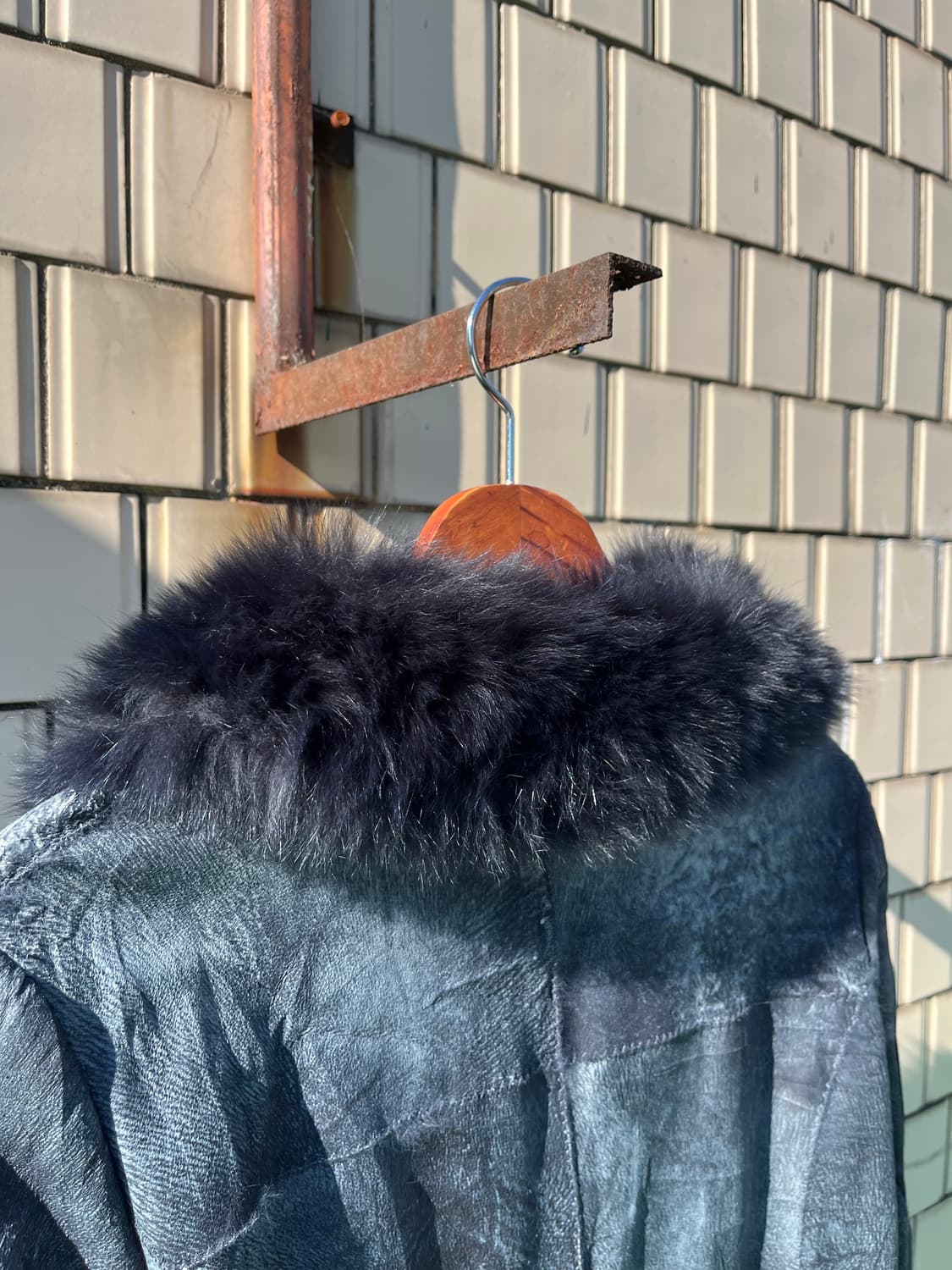 Rabbit skin fur Reather coat 상품이미지9