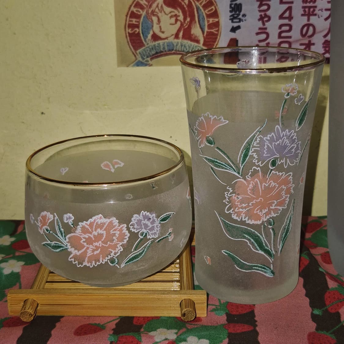 80s 카메이 불투명 카네이션 글라스&냉차 1세트 상품이미지7