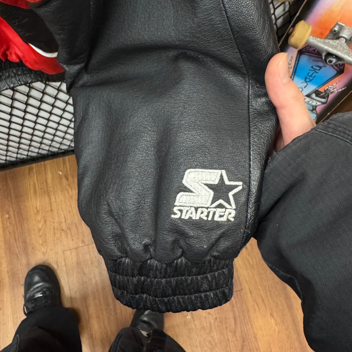 90s 스타터 X 시카고불스 NBA 가죽자켓 후면 빅로고 디테일 레드 상품이미지6