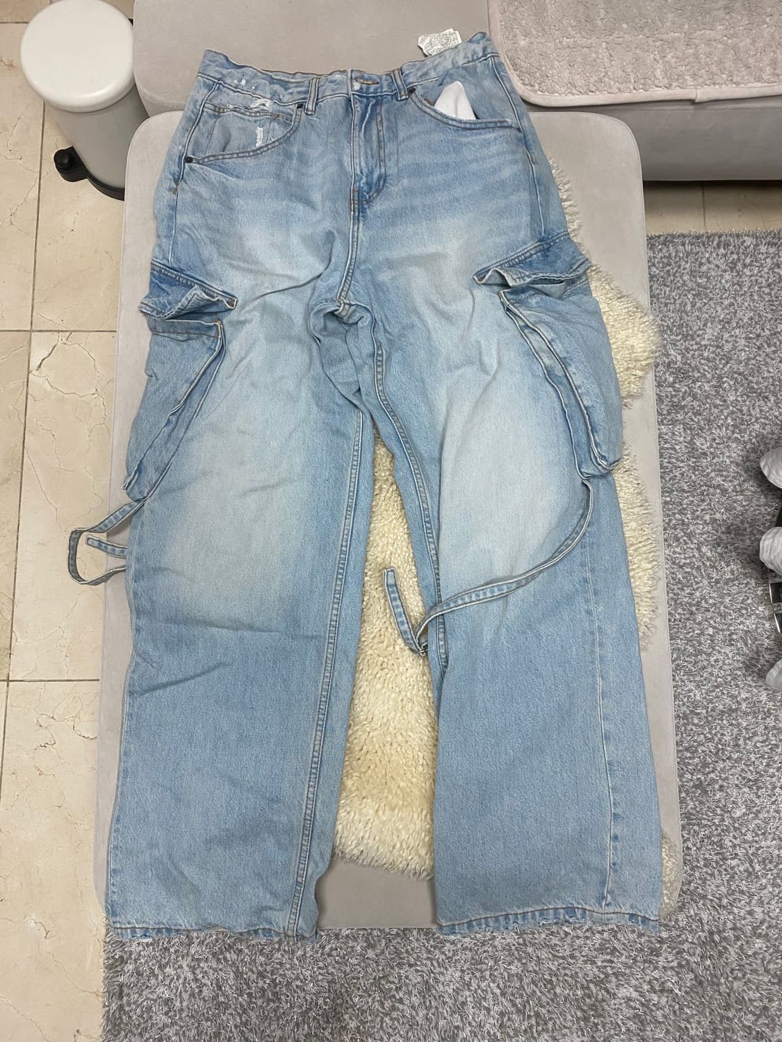 Zara 자라 와이드 핏 카고 진 블루 그린 40 데님 청바지 상품이미지1